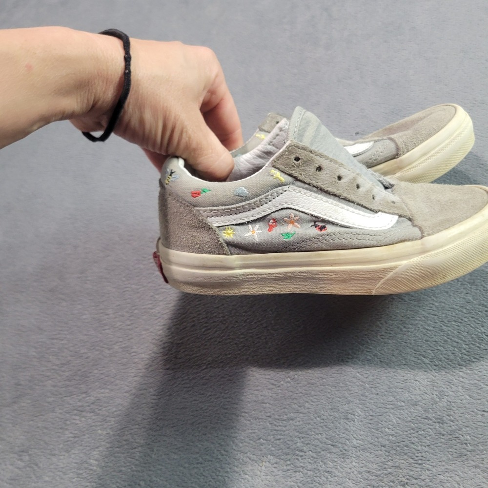 Vans Sneakers Kids 12 Grey Old Skool Garden Embroidery Floral Bee Ladybug Skate